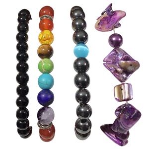 Beaded Stretch Bracelet Lot Multicolor Black Red Blue